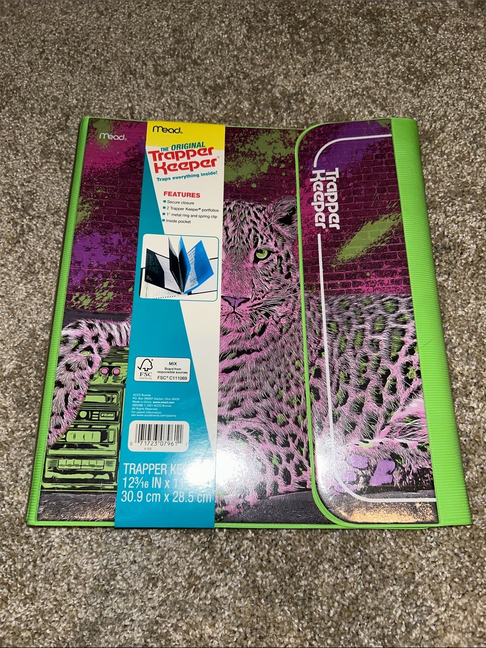 🐆 Mead Trapper Keeper Binder - Purple & Green Leopard Design 🐆